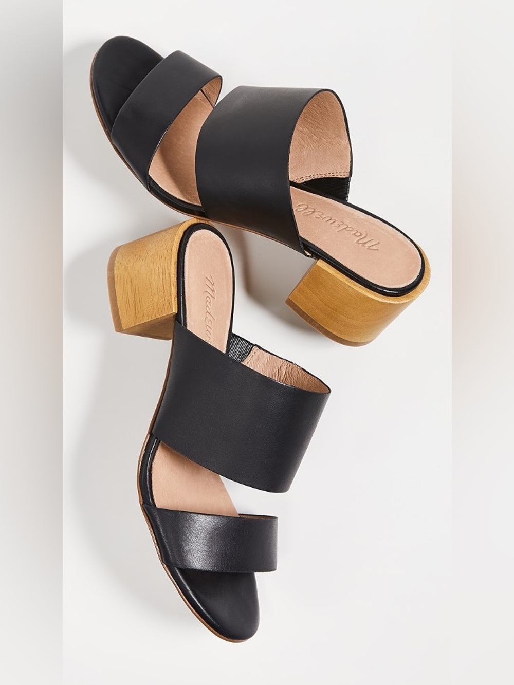 Madewell Kiera Black Leather Double-Band Block Heel Mules